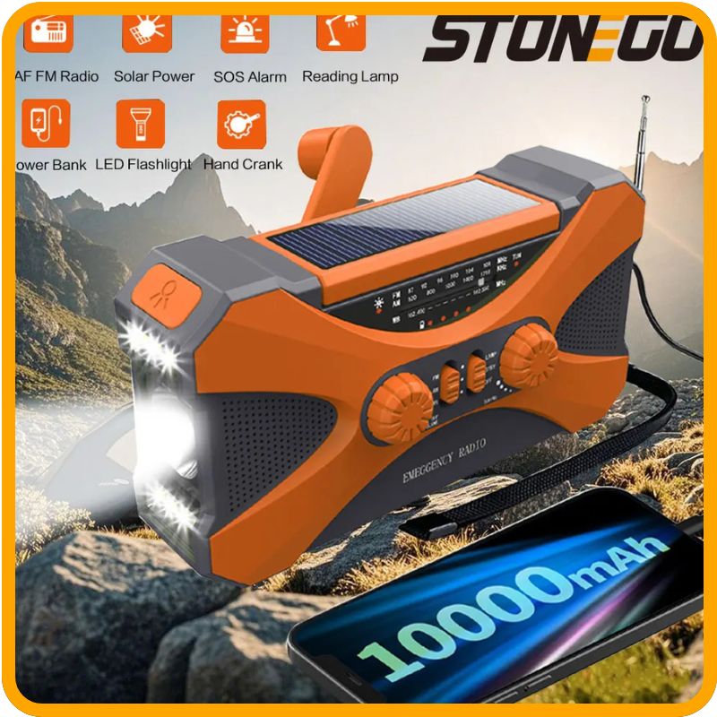 Emergency Crank & Solar Radio, Flashlight, Phone Charger & SOS Alarm