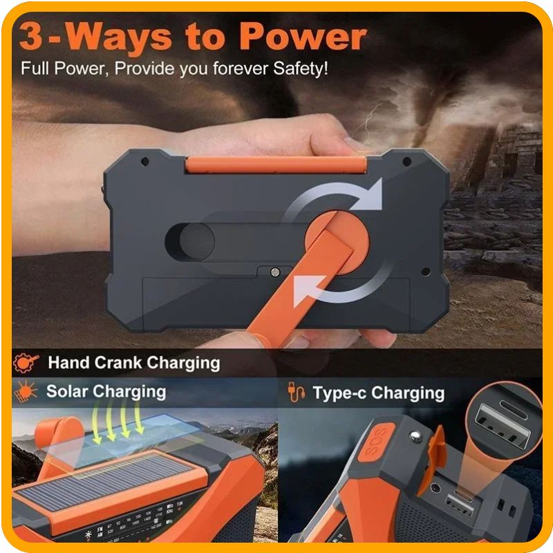 Emergency Crank & Solar Radio, Flashlight, Phone Charger & SOS Alarm