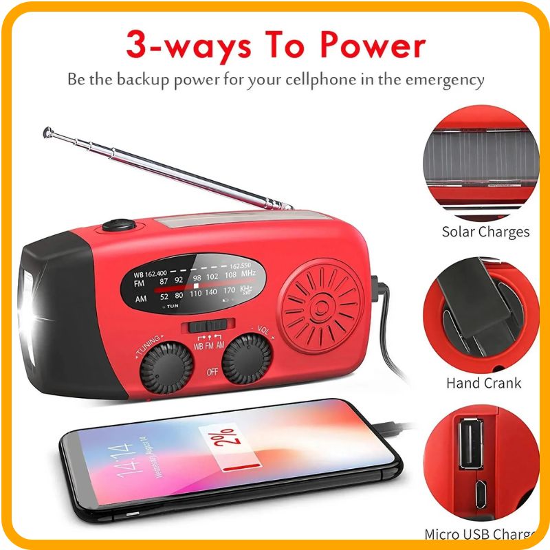 STONEGO Solar Hand-Crank Emergency Radio offers multi-power options and USB charging, essential for emergencies.