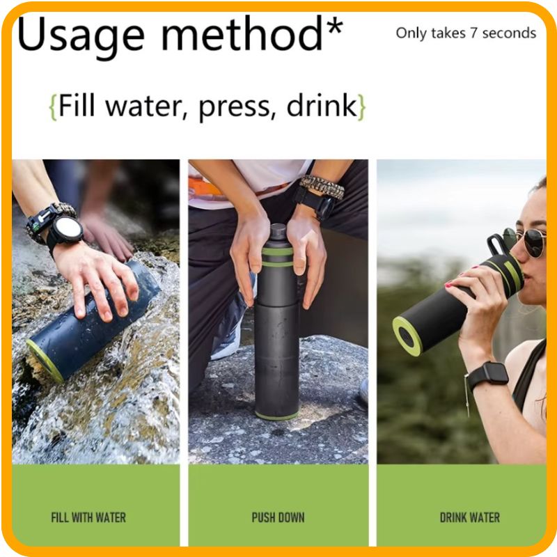 Portable Water Purifier Bottle – 800ml| 3-Stage Filter