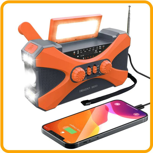 Emergency Crank & Solar Radio, Flashlight, Phone Charger & SOS Alarm