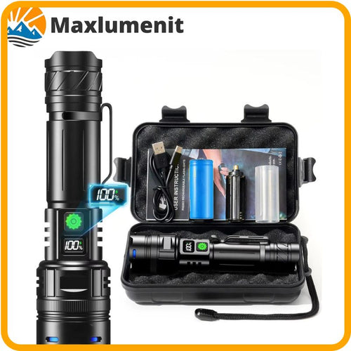Super Bright Zoomable LED Flashlight – USB-C, Waterproof, Power Bank Function