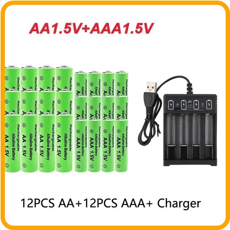 1.5V Rechargeable Battery Set – AA + AAA + Smart Charger | Long-Life Power