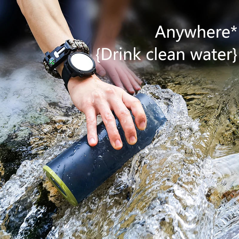 Portable Water Purifier Bottle – 27 oz | Advanced 0.01 Micron Filtration for Emergency Use, ensuring clean water anytime, anywhere.