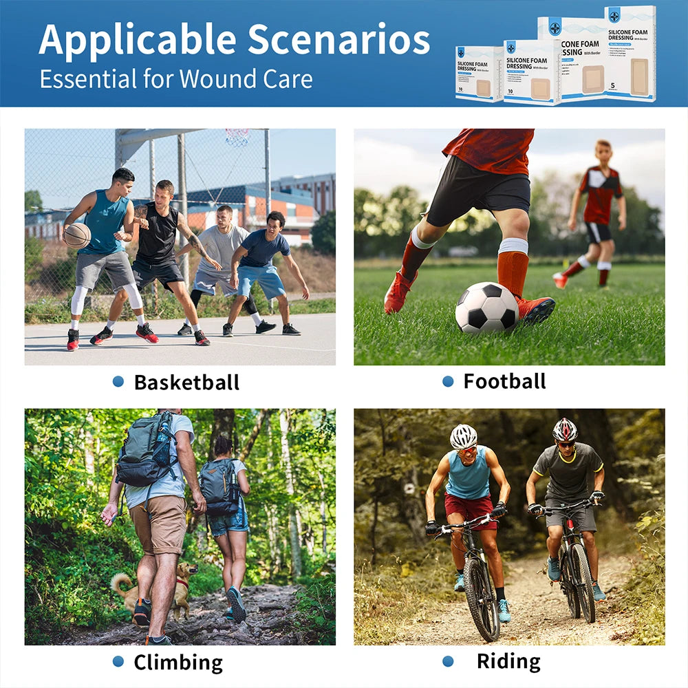 Silicone Foam Dressing - Pack of 10 provides essential wound care for sports, outdoor activities, and recovery.