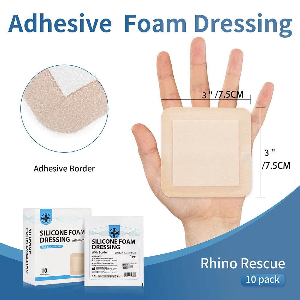 Silicone Foam Dressing - Pack of 10, ideal for wound care, featuring high-absorbency and waterproof design for comfort.