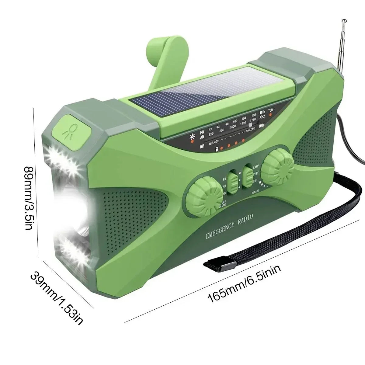 Emergency Crank & Solar Radio, Flashlight, Phone Charger & SOS Alarm