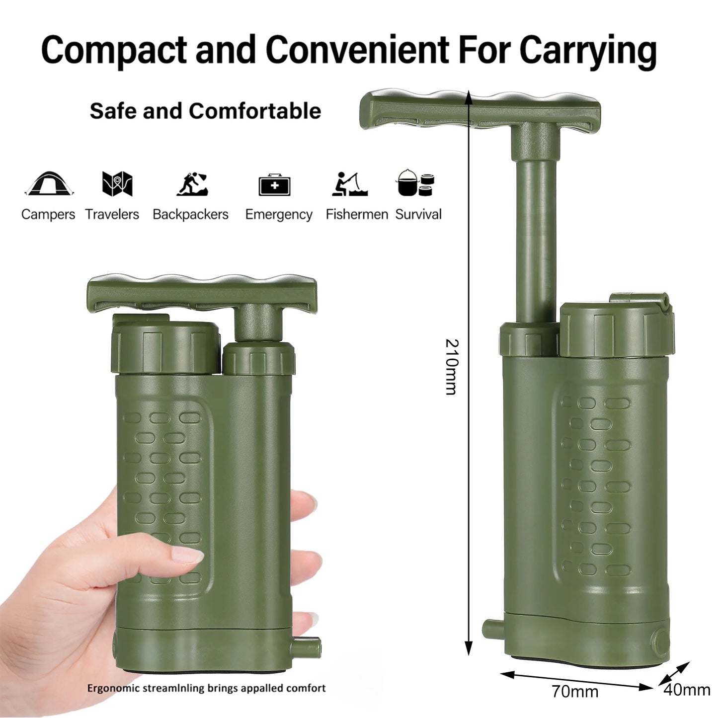 Water Purifier Pump, Water Filtration System with 0.01 Micron Water Filter, Emergency Survival Gear for Outdoor Camping and Hiking