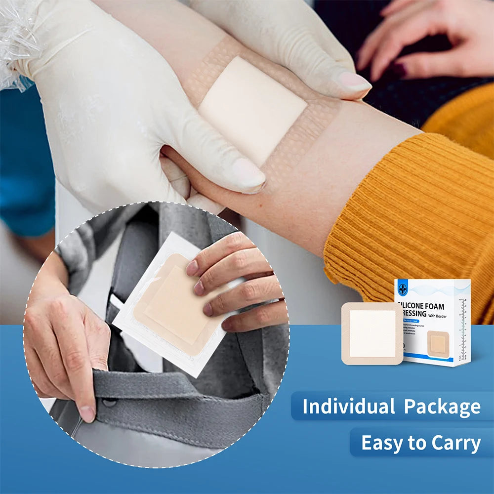 Silicone Foam Dressing - Pack of 10 offers advanced wound care with superior absorption for all your first aid needs.