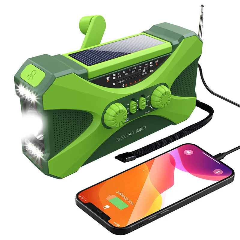 Emergency Crank & Solar Radio, Flashlight, Phone Charger & SOS Alarm