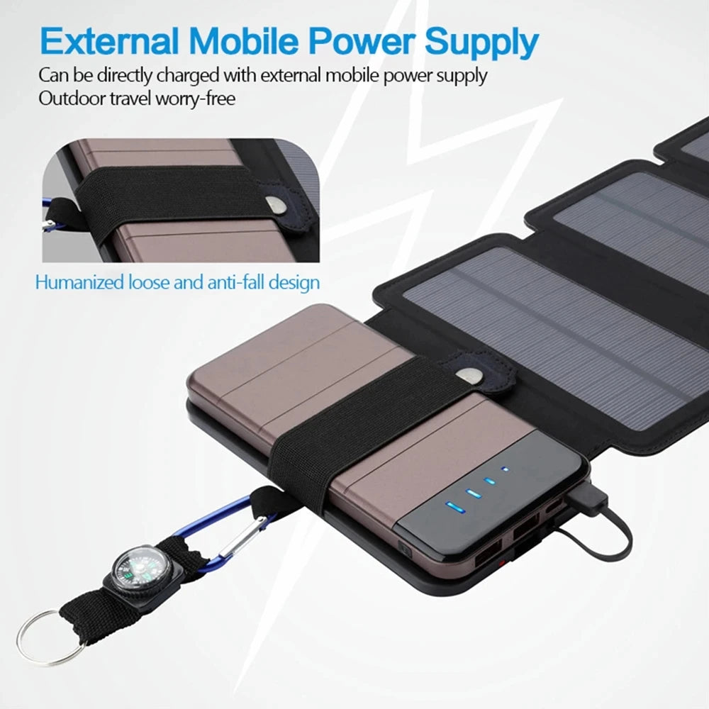 Cargador de Panel Solar para exteriores, plegable, para acampar, senderismo, mochilero, viaje, alimentación para teléfono inteligente, dispositivo de salida USB portátil de 5V 2.4a