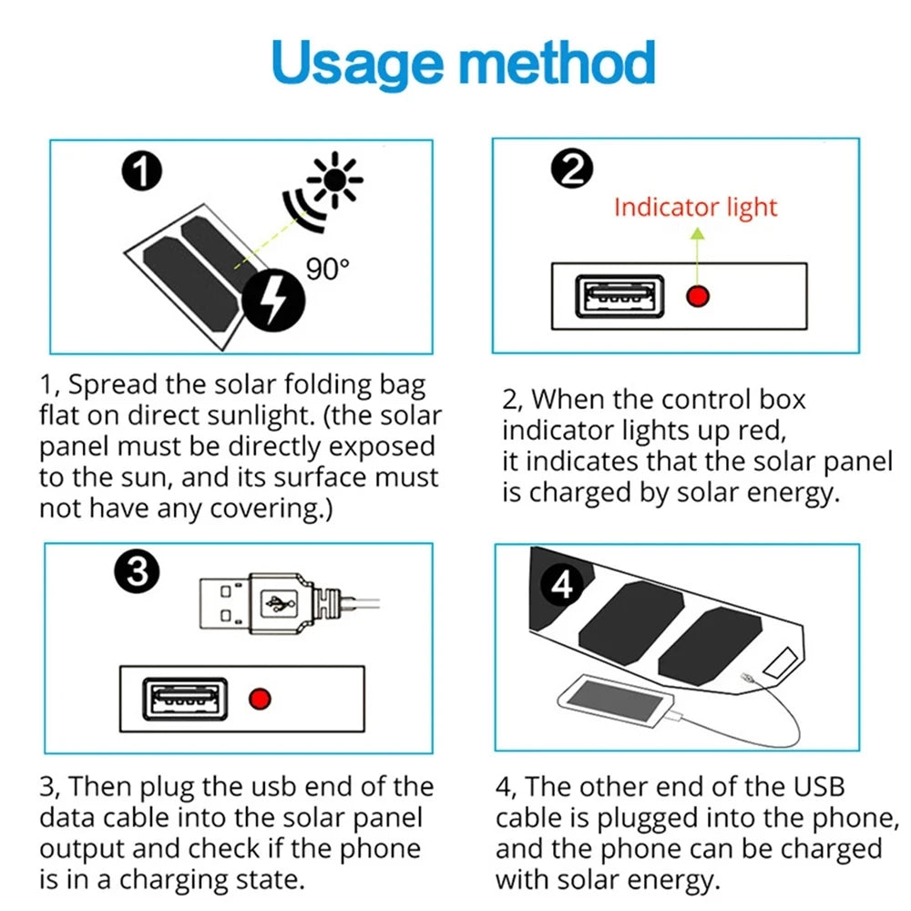 Cargador de Panel Solar para exteriores, plegable, para acampar, senderismo, mochilero, viaje, alimentación para teléfono inteligente, dispositivo de salida USB portátil de 5V 2.4a