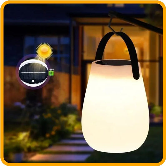 Lanterne de table solaire à LED – Lampe de camping portable | Rechargeable par USB, résistante aux intempéries