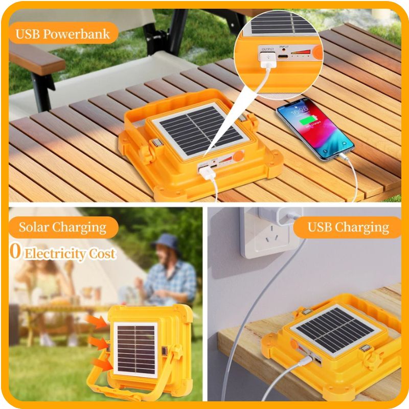 Lampe solaire d'extérieur portable à LED – Lanterne d'urgence rechargeable par USB | Batterie externe