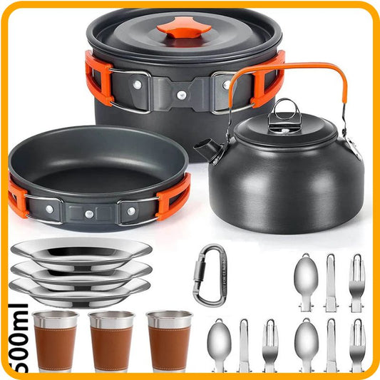 Lightweight Camping Cookware Set for outdoor cooking, featuring a large pot and non-stick gear for easy meals.