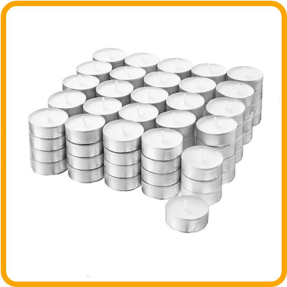 Brighten your space with Unscented Tea Light Candles – 4-Hour Long Burn – Pack of 30/50/100 – White for any occasion.