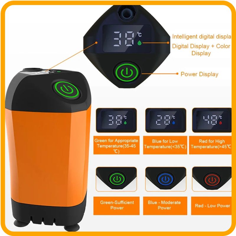 Portable Outdoor Shower with Built-In Battery features a temperature display for convenient outdoor use anywhere.