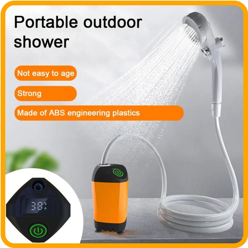 Portable Outdoor Shower with Built-In Battery offers pressurized water for camping, beach days, and emergencies.