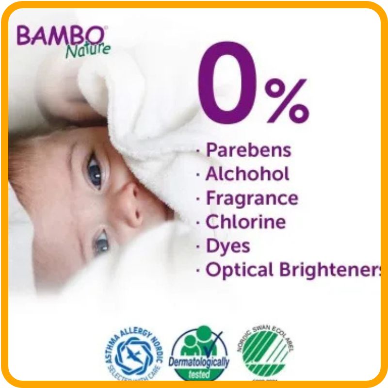 Lingettes humides pour bébé Bambo Nature - Biodégradables,