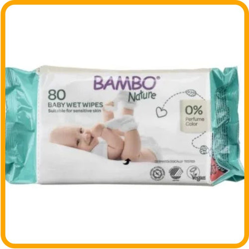 Lingettes humides pour bébé Bambo Nature - Biodégradables,