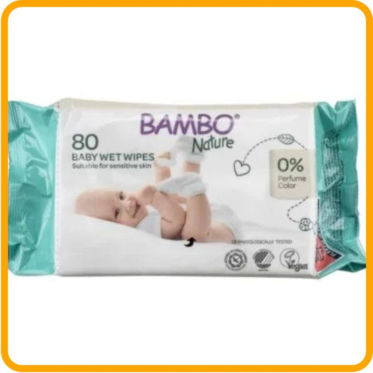 Lingettes humides pour bébé Bambo Nature - Biodégradables,