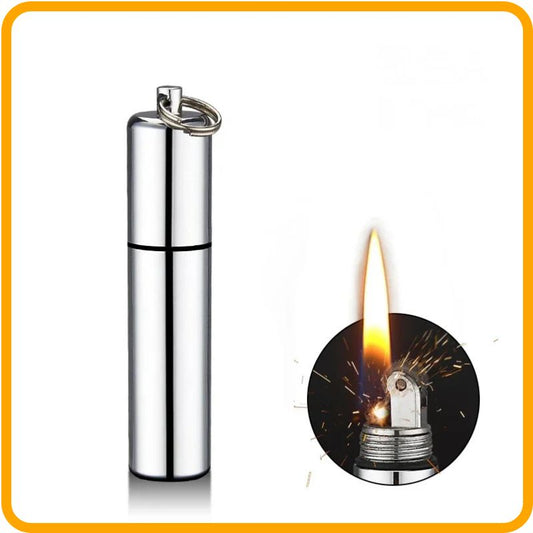 Mini briquet à kérosène coupe-vent en métal porte-clés – Allume-feu de survie rechargeable 