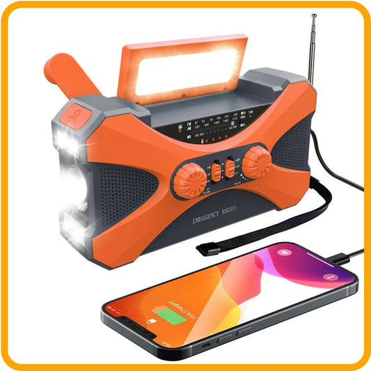 Radio à manivelle solaire multifonction de 10 000 mAh, alerte météorologique AM/FM/NOAA, voix stéréo doubles, chargeur de téléphone, lampe torche LED et alarme SOS 