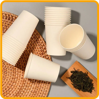 Lot de 100 gobelets jetables en papier blanc de 250 ml – Verres à café et à thé écologiques