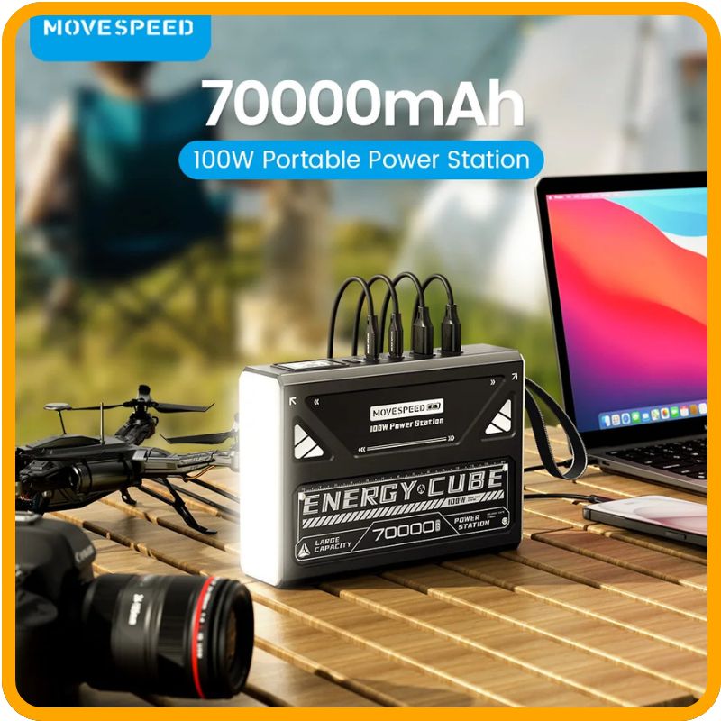 Batterie externe – 70 000 mAh | Charge rapide 100 W, USB-C, écran LED, voyant SOS | Pour iPhone, MacBook, camping et urgences
