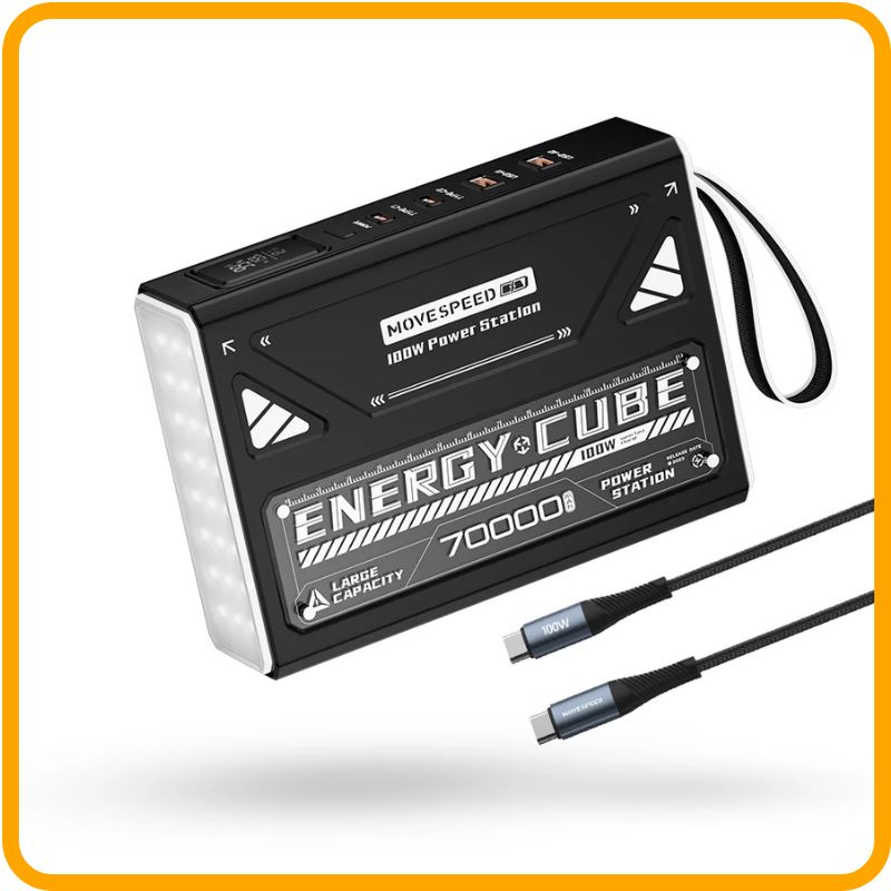 Batterie externe – 70 000 mAh | Charge rapide 100 W, USB-C, écran LED, voyant SOS | Pour iPhone, MacBook, camping et urgences
