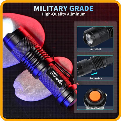 Lampe torche UltraFire – Lampe torche compacte et zoomable | Mini lampe 3 modes avec batterie intégrée