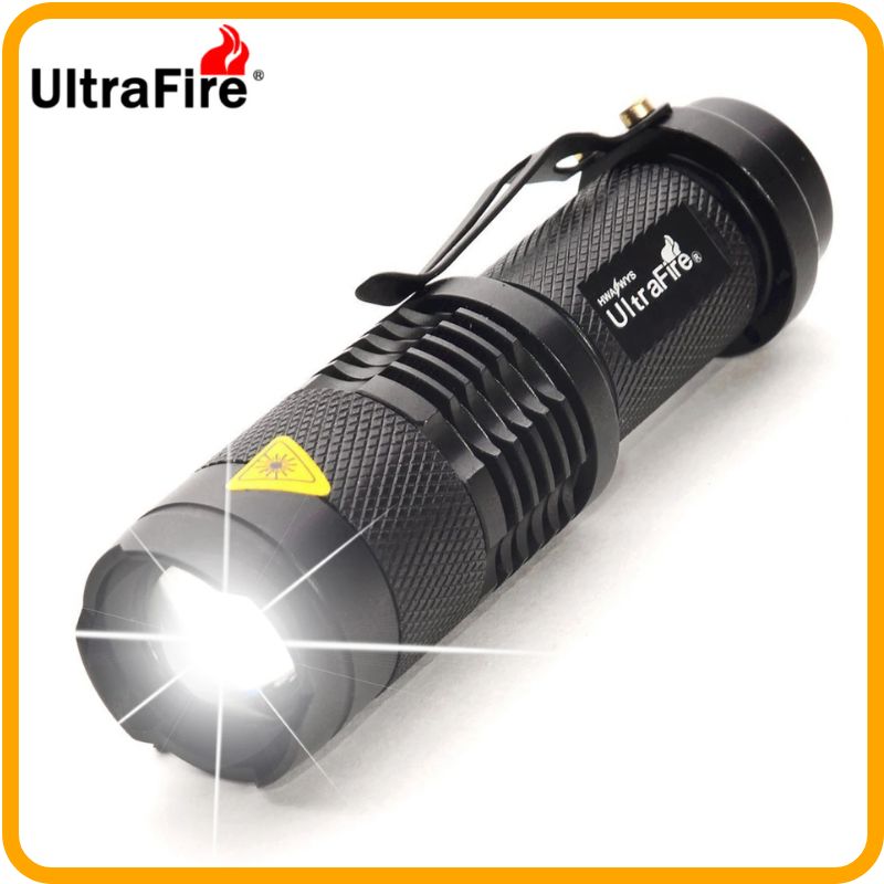Lampe torche UltraFire – Lampe torche compacte et zoomable | Mini lampe 3 modes avec batterie intégrée