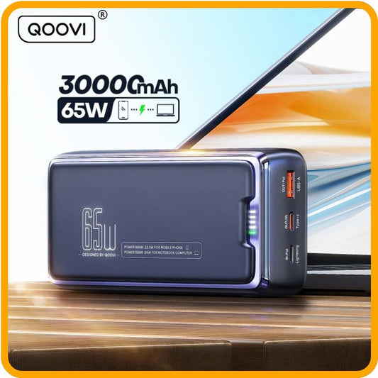 Batterie externe 30 000 mAh – Charge rapide PD 65 W | Chargeur portable pour ordinateur portable et téléphone avec entrée Lightning et indicateur LED