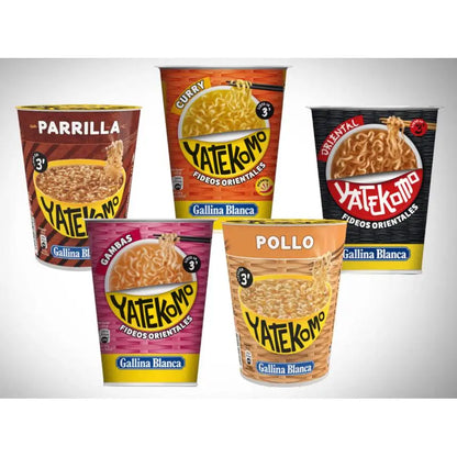 Yatekomo Gallina Blanca Instant Noodles – 8-Pack | Quick-Cook Shrimp, Chicken in flavorful cups for quick meals.