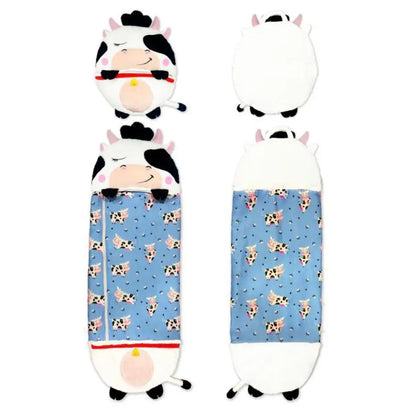 Cozy 2-in-1 Convertible Kids Sleeping Bag with cute cow design, perfect for sleepovers and playtime comfort.