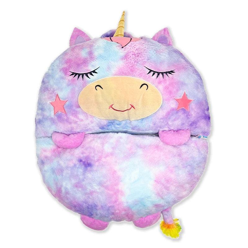 Cozy 2-in-1 Convertible Kids Sleeping Bag transforms into a plush pillow, perfect for snuggles and sleepovers.