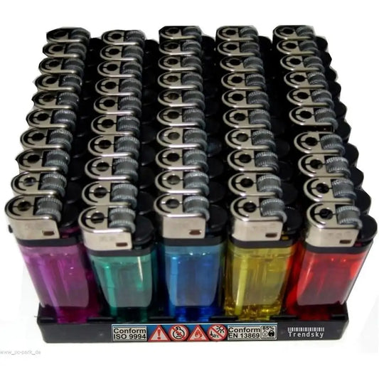 50 Disposable Lighter Pack – Adjustable Flame, Compact lighters in vibrant colors, perfect for emergencies or outdoor use.
