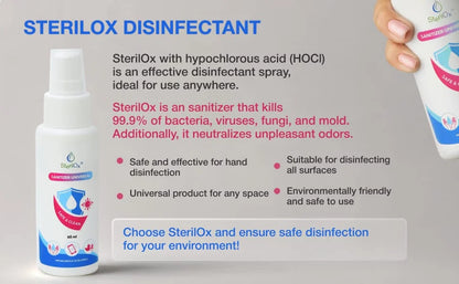 🌿 SterilOx 60ml – Natural, Safe disinfectant kills 99.9% of germs, perfect for family hygiene anywhere.