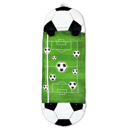 Cozy 2-in-1 Convertible Kids Sleeping Bag features a fun soccer design, perfect for sleepovers and playtime.
