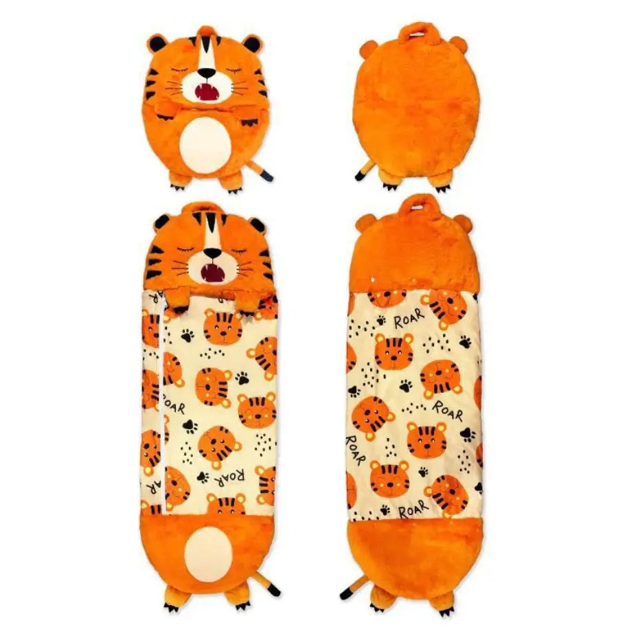 Cozy 2-in-1 Convertible Kids Sleeping Bag features a fun tiger design, perfect for sleepovers and playtime.