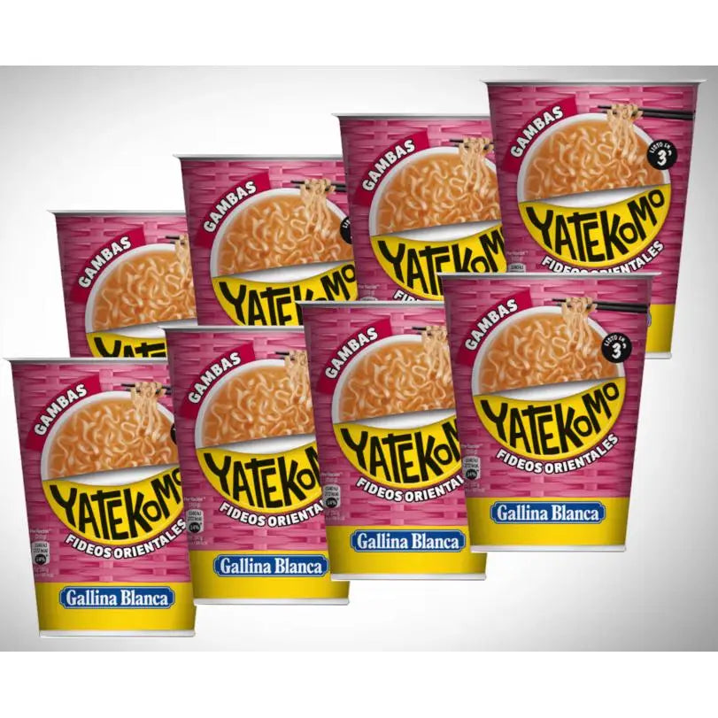 Yatekomo Gallina Blanca Instant Noodles – 8-Pack | Quick-Cook Shrimp, Chicken, ideal for quick meals on the go.