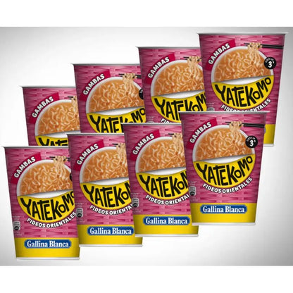 Yatekomo Gallina Blanca Instant Noodles – 8-Pack | Quick-Cook Shrimp, Chicken, ideal for quick meals on the go.