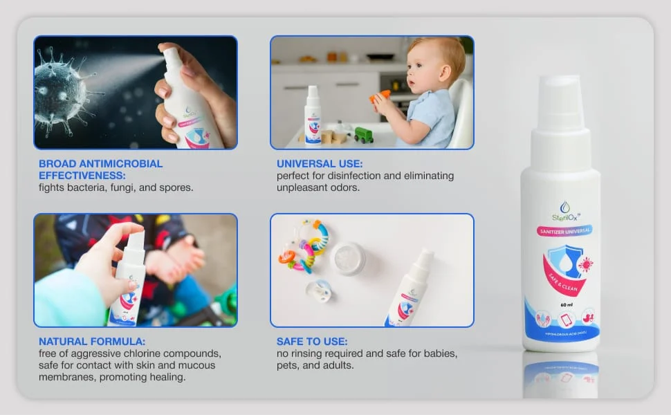 🌿 SterilOx 60ml – Natural, Safe disinfectant, perfect for families to eliminate germs and odors without harsh chemicals.