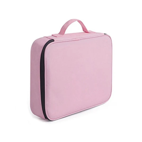 Large-Capacity Waterproof Document Organizer Bag – Multi-Pocket File Holder for Travel, Office, School in stylish pink.