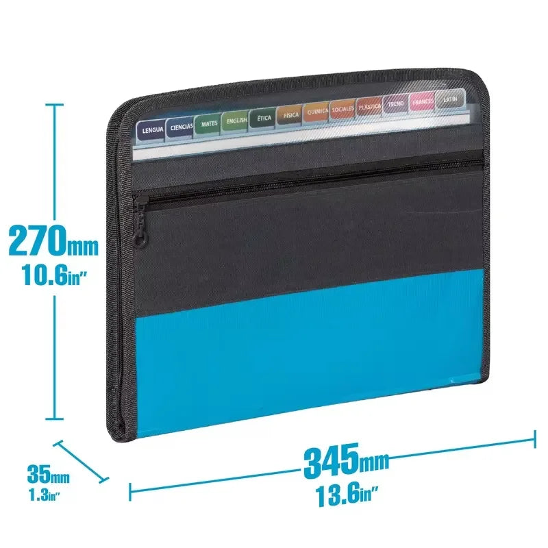 Accordion File Organizer with Safe Zipper, 13 Pocket Expanding File Folder with Front Pencil Pouch for school office supplies.