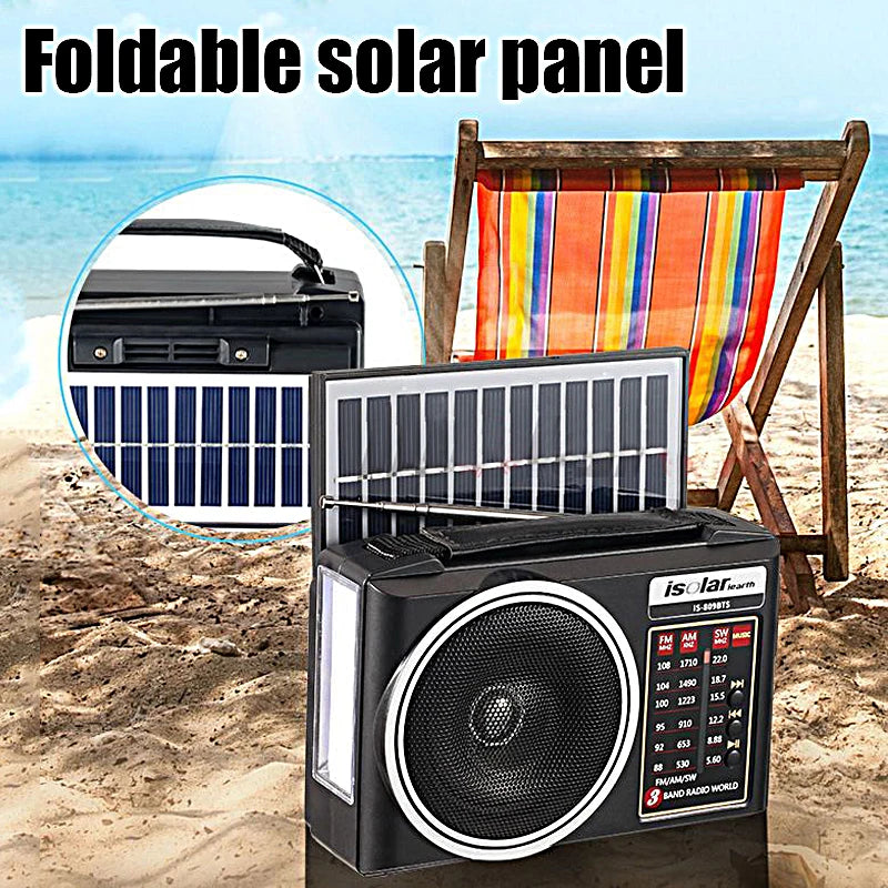 Multi-Band Emergency Radio with Solar Charging or Battery offers reliable connectivity in emergencies, featuring solar power and Bluetooth.