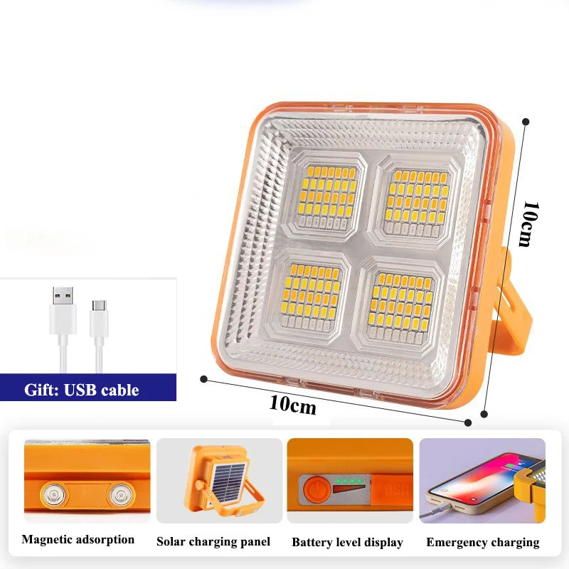 Brighten your adventures with the Portable Solar LED Outdoor Light – USB Rechargeable Emergency Lantern | Power Bank.
