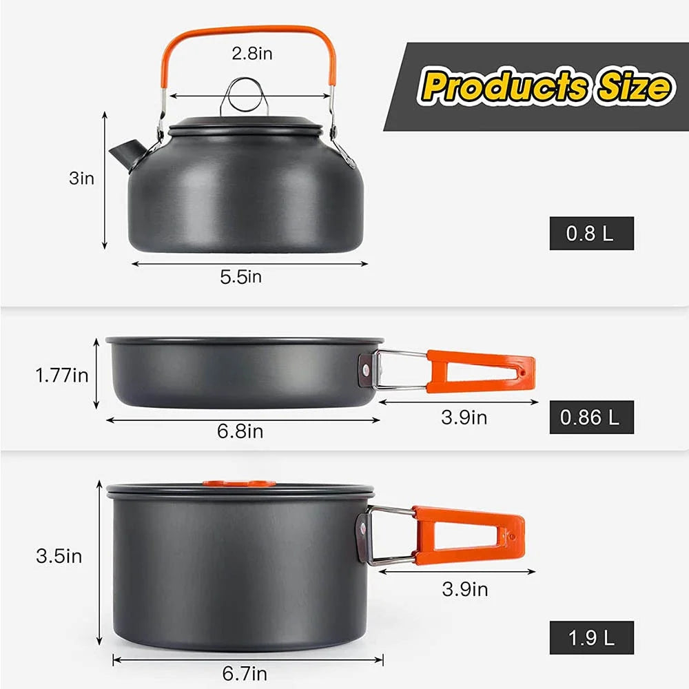 Lightweight Camping Cookware Set features a large pot for boiling and frying, perfect for outdoor cooking adventures.