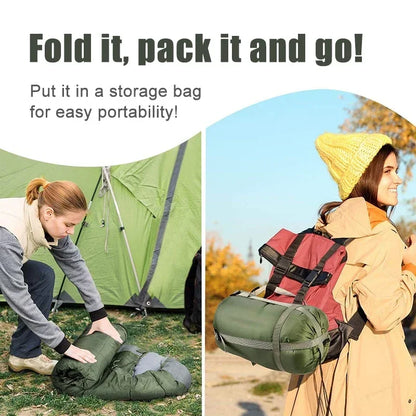 Compactly packed, the 4-Season Ultralight Waterproof Sleeping Bag – Warm, Compact is perfect for camping adventures.