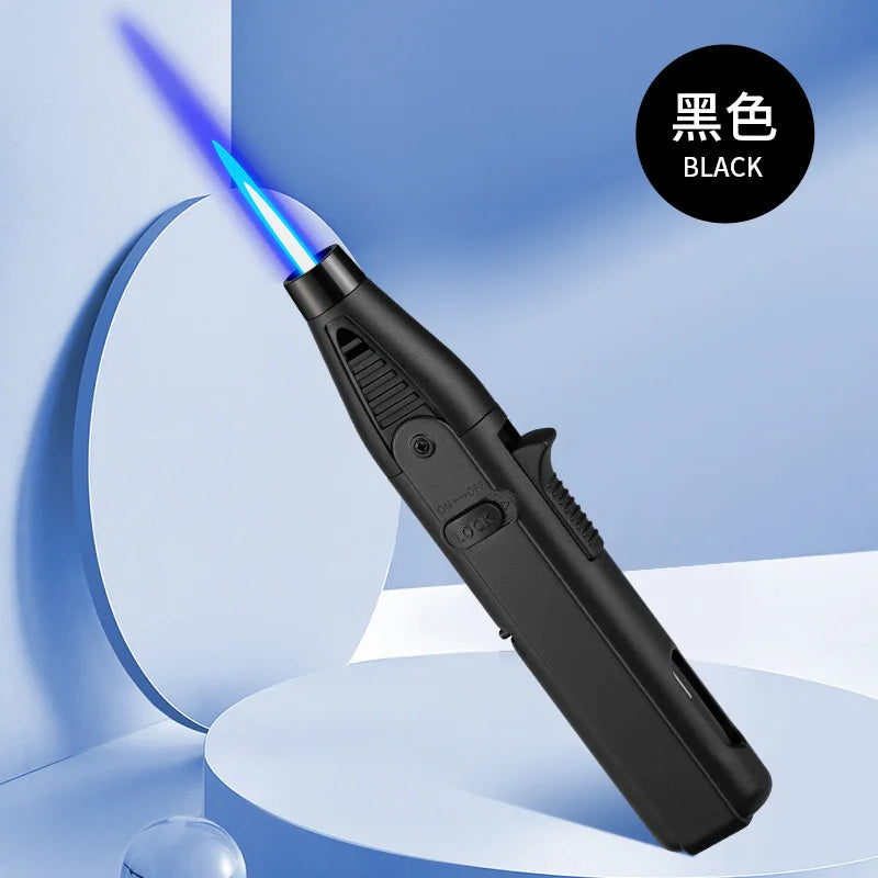 Windproof Jet Flame Torch Lighter with Safety Lock, perfect for emergencies and daily use. Refillable butane gas lighter.